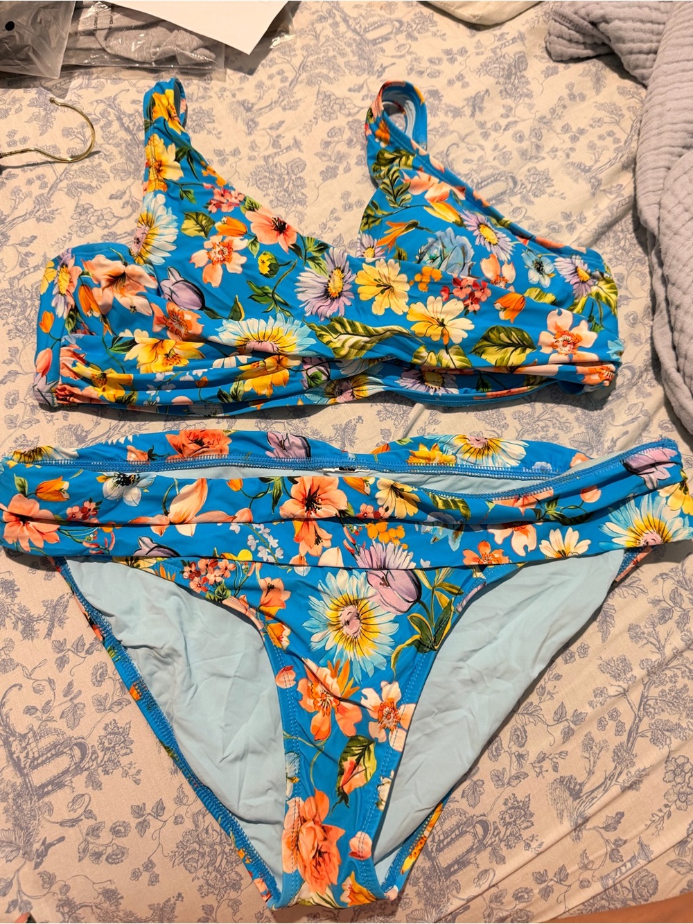 Jantzen Light Blue Floral-Trim Swimsuit size 16